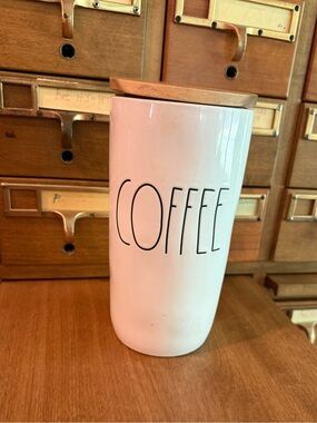 Rae Dunn COFFEE Large Ceramic Canister with Wood Lid